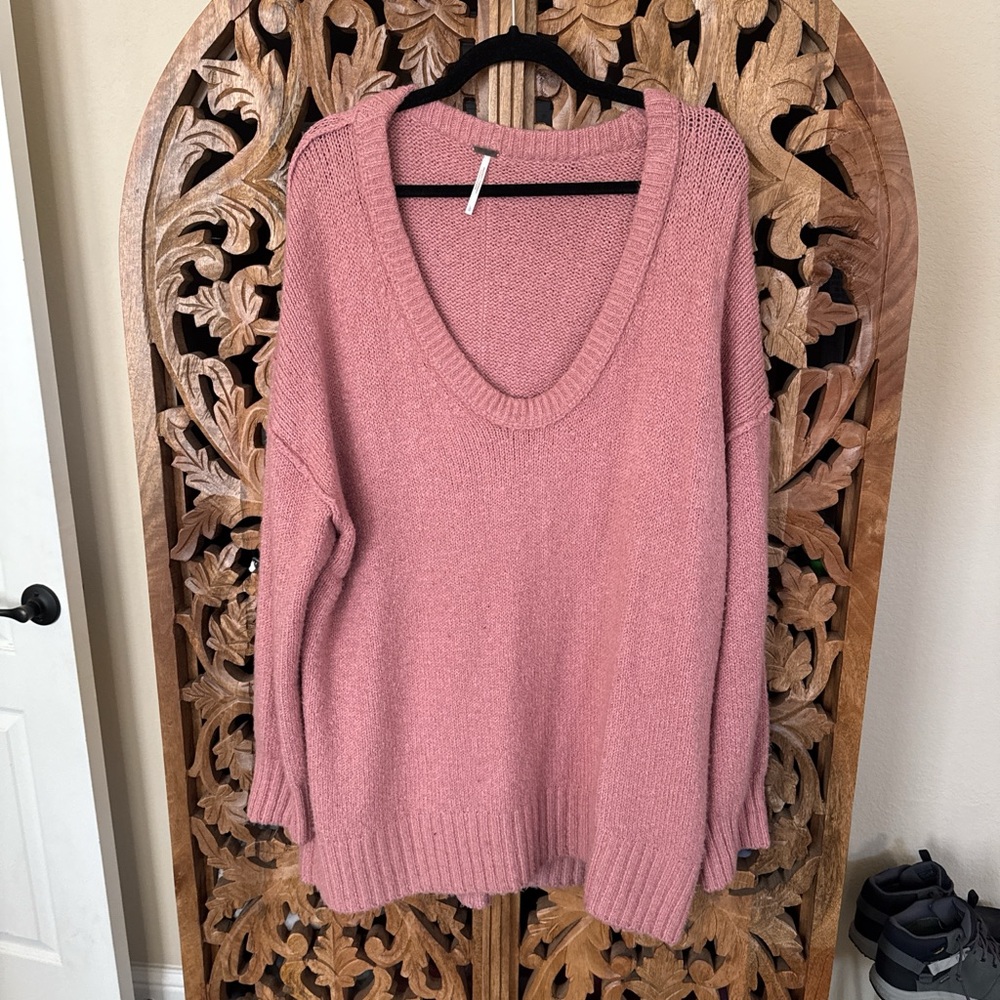 FP Oversized Cozy Pink V-Neck Sweater